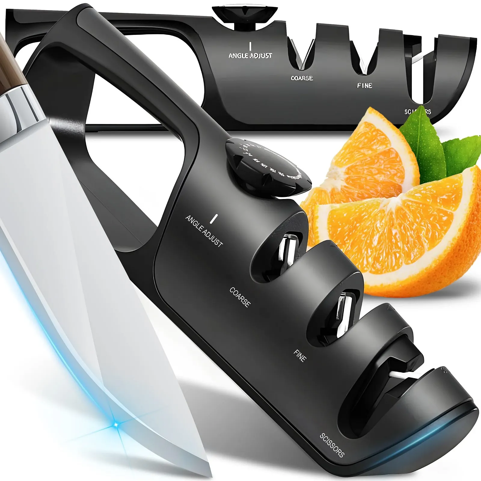 Ручне точило для ножів Retoo 3-ступінчасте для ножиць з регульованим кутом Чорне, фото №1 Ручне точило для ножів Retoo 3-ступінчасте для ножиць з регульованим кутом Чорне, фото №1