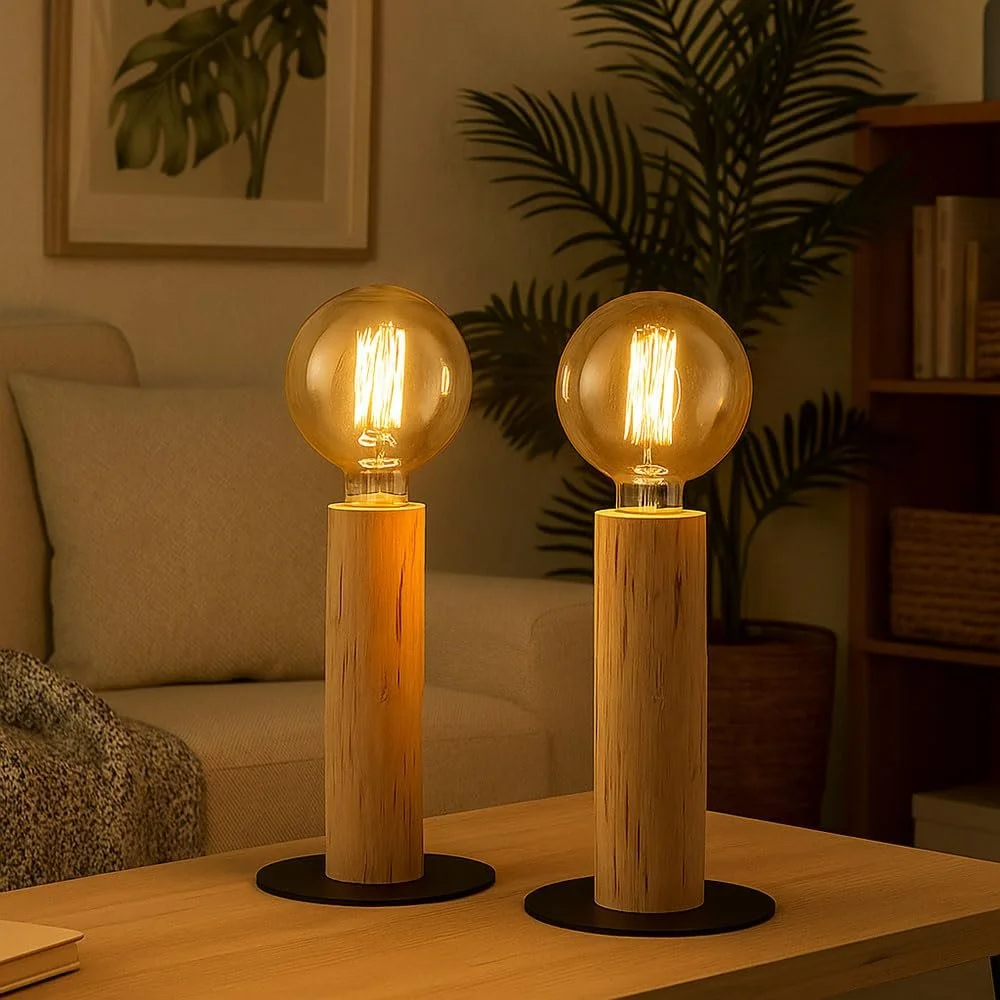 Настільна лампа Метал Дерево з вимикачем 30 см Чорний, фото №6