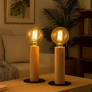 Настільна лампа дерев'яна вінтажна ретро метал 1x E27, 15 x 30 см, Набір із 2 шт. Чорний synthetic.ua - Фото 1