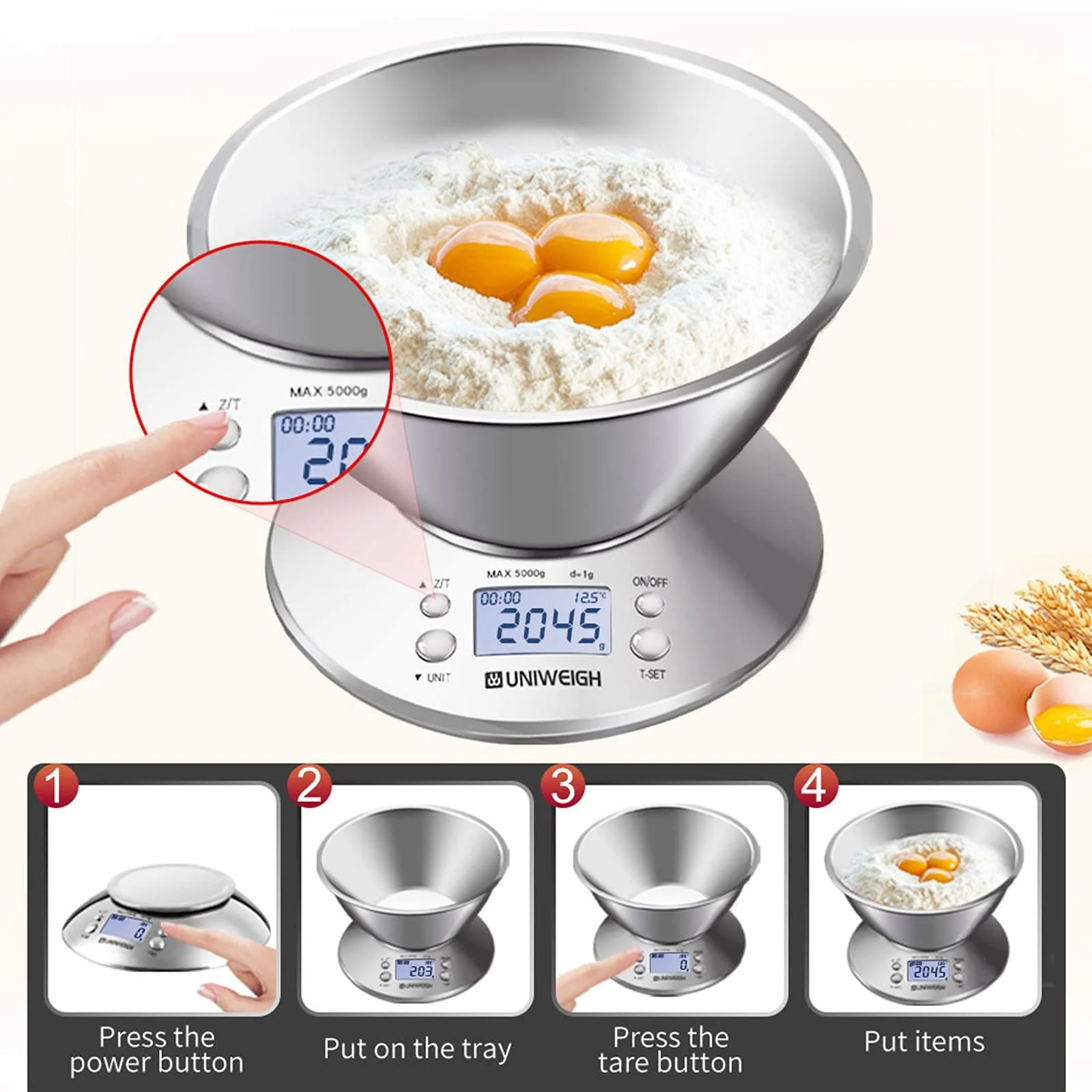 Кухонні ваги Bowl Digital 2.15 L Stainless Steel 5 kg, фото №7 Кухонні ваги Bowl Digital 2.15 L Stainless Steel 5 kg, фото №7