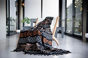Покривало YAADU Sikasso Африканський 180 x 140 см Чорний/Помаранчевий synthetic.ua - Фото 1