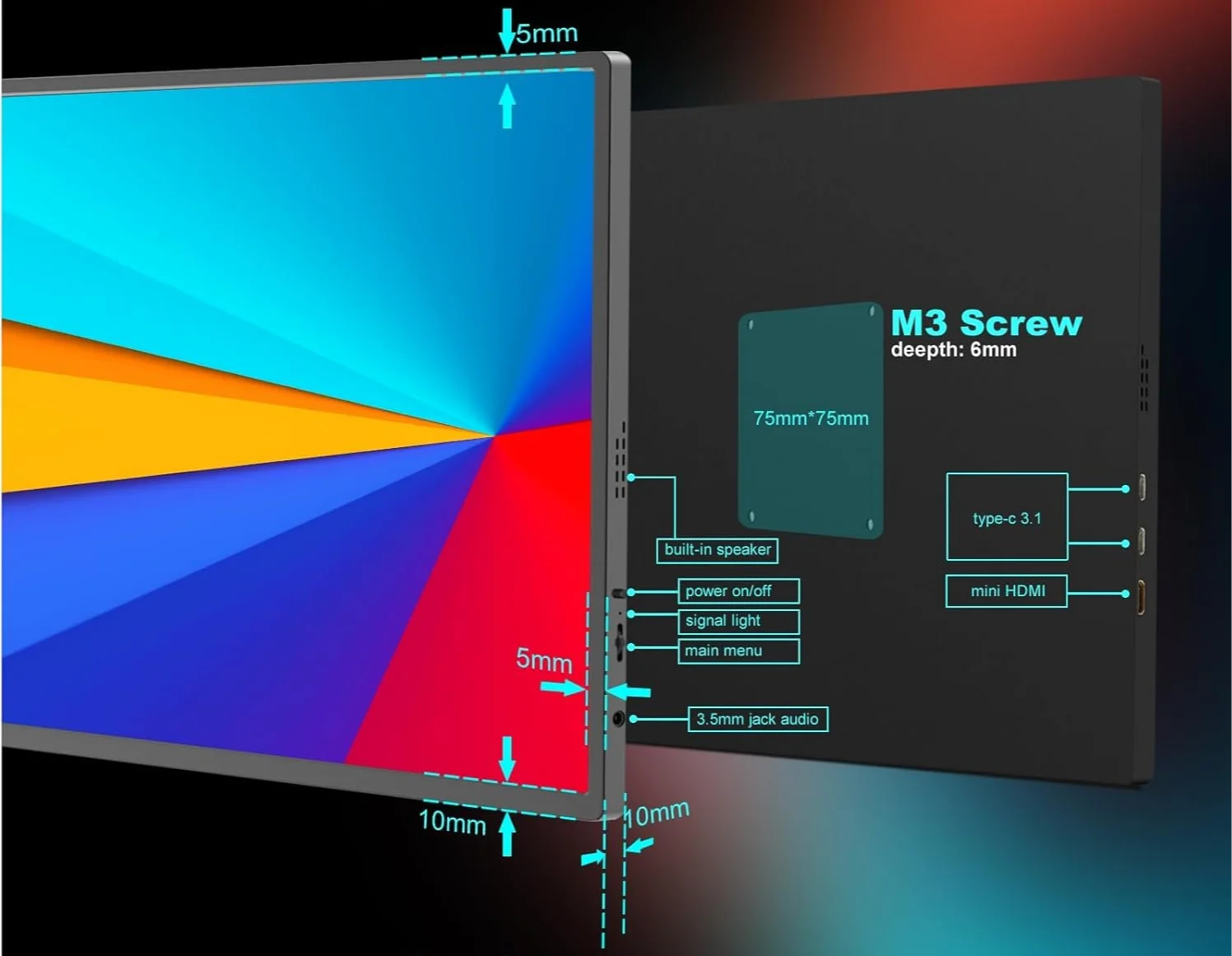 Монитор портативный 18.5" Bimawen F8A Full HD IPS 60 Гц, фото №3
