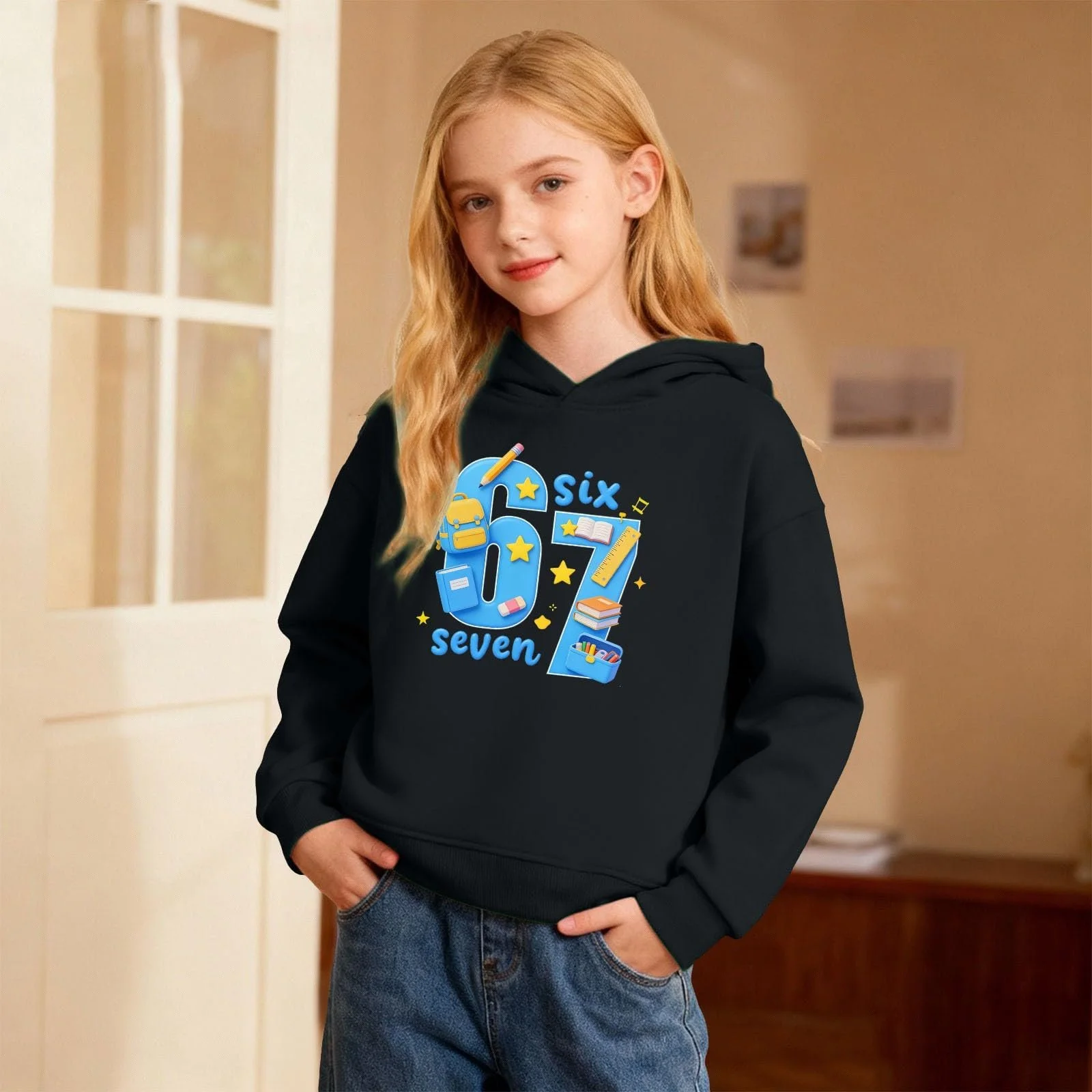 Худи Meme Six Seven 67 Y2K, с длинными рукавами и капюшоном, с принтом 67, удобный свитшот, уличный свитшот, повседневная толстовка для девочек и мальчиков, фото №2