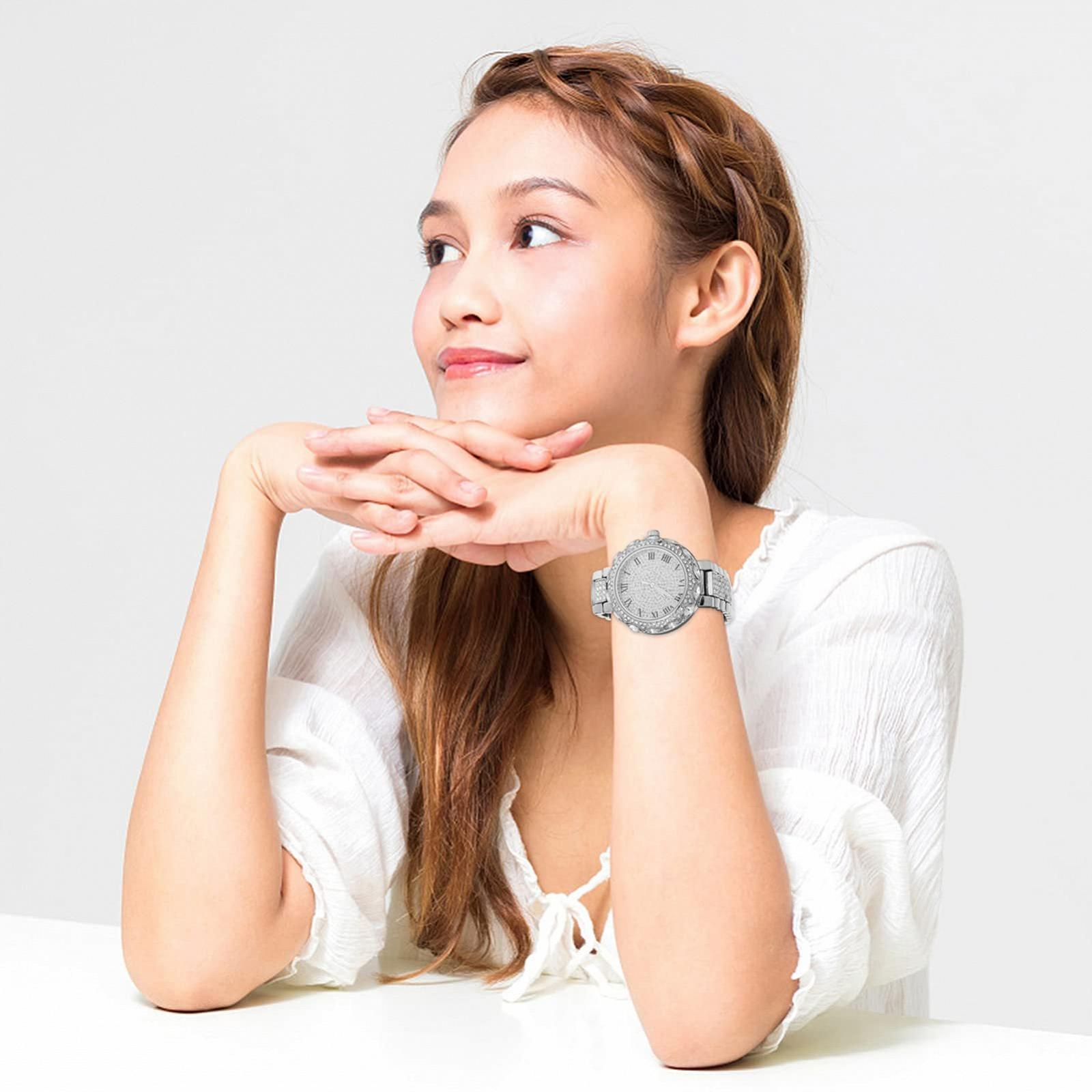 Часы OATIPHO Женские, со стразами, серебристые, фото №8