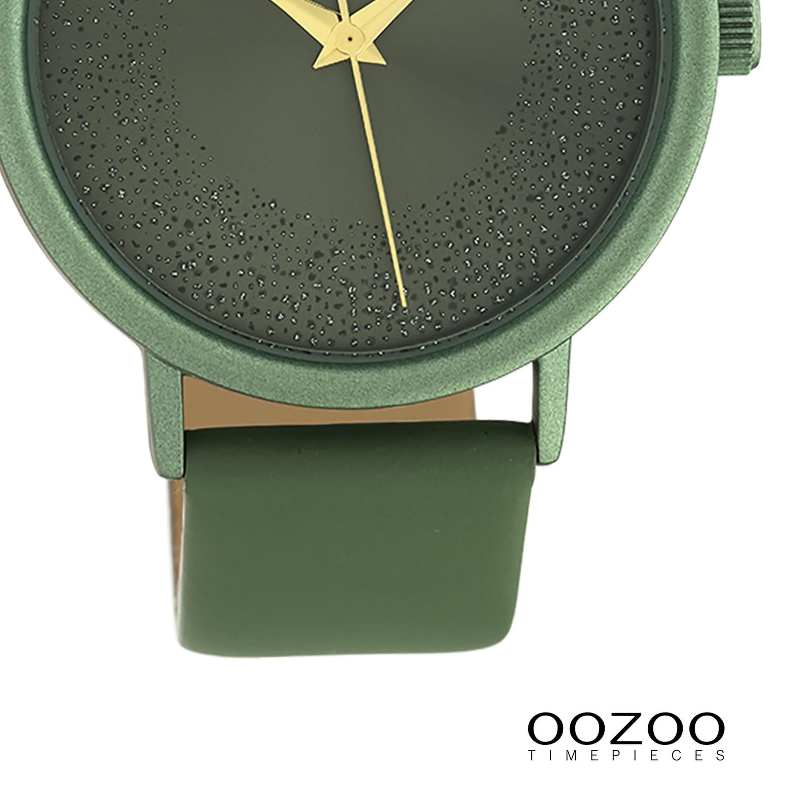Женские часы Oozoo с блестками и кожаным ремешком 42 мм Моховой зеленый C10582, зелено-зеленый, ремешок., фото №3