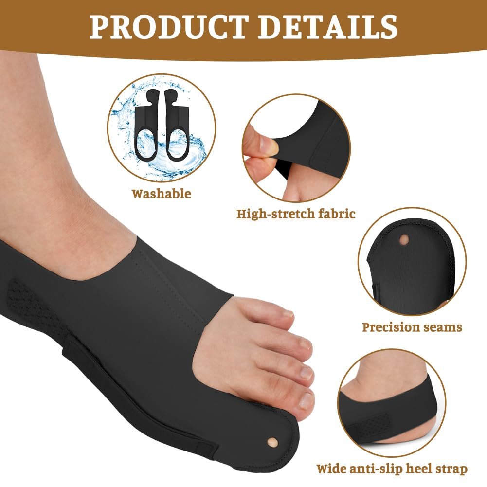 Корректор большого пальца стопы flintronic Hallux Valgus, 2 шт., разделитель для пальцев ног, набор для коррекции Hallux Valgus, бандаж Hallux Valgus для мужчин и женщин, защита большого пальца стопы (черный, M), фото №3