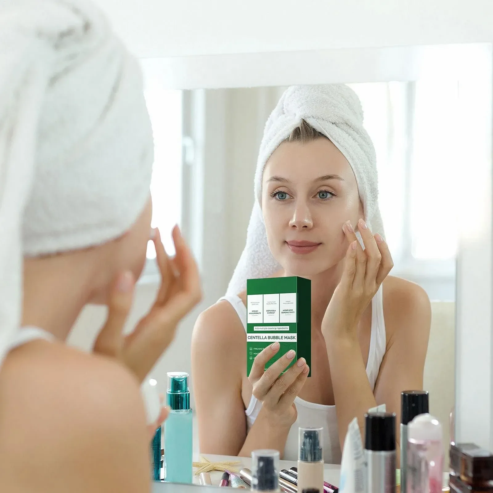 Пузырьковая маска для лица 12 x Натуральный увлажнитель, средство для очищения пор, укрепление и успокоение, глубокое осветление, освежающее очищение, для использования во время сна, фото №4