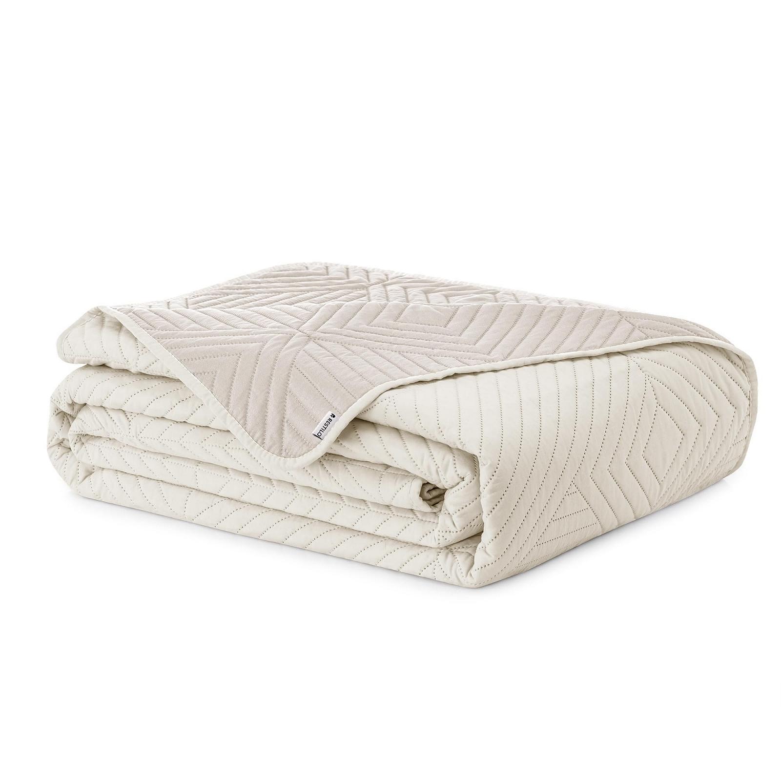 Покривало RESTILO 240 x 260 см Кремовий Світло-бежевий Двостороннє Ультразвукове стьобання Поліестер Softa, фото №2 Покривало RESTILO 240 x 260 см Кремовий Світло-бежевий Двостороннє Ультразвукове стьобання Поліестер Softa, фото №2