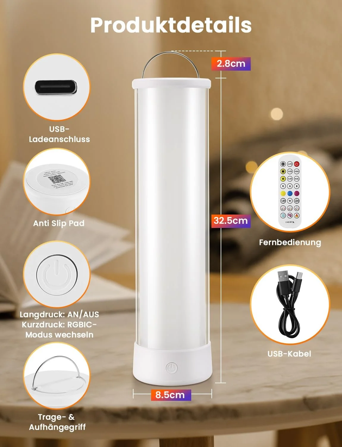 Розумна настільна лампа LED 4000 mAh акумуляторна з пультом та додатком 16 млн кольорів, фото №6