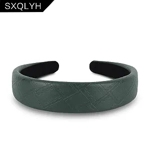 Обруч на голову жіноча, широка, зі штучної шкіри, м'яка, ретро стиль, зелена synthetic.ua - Фото 1