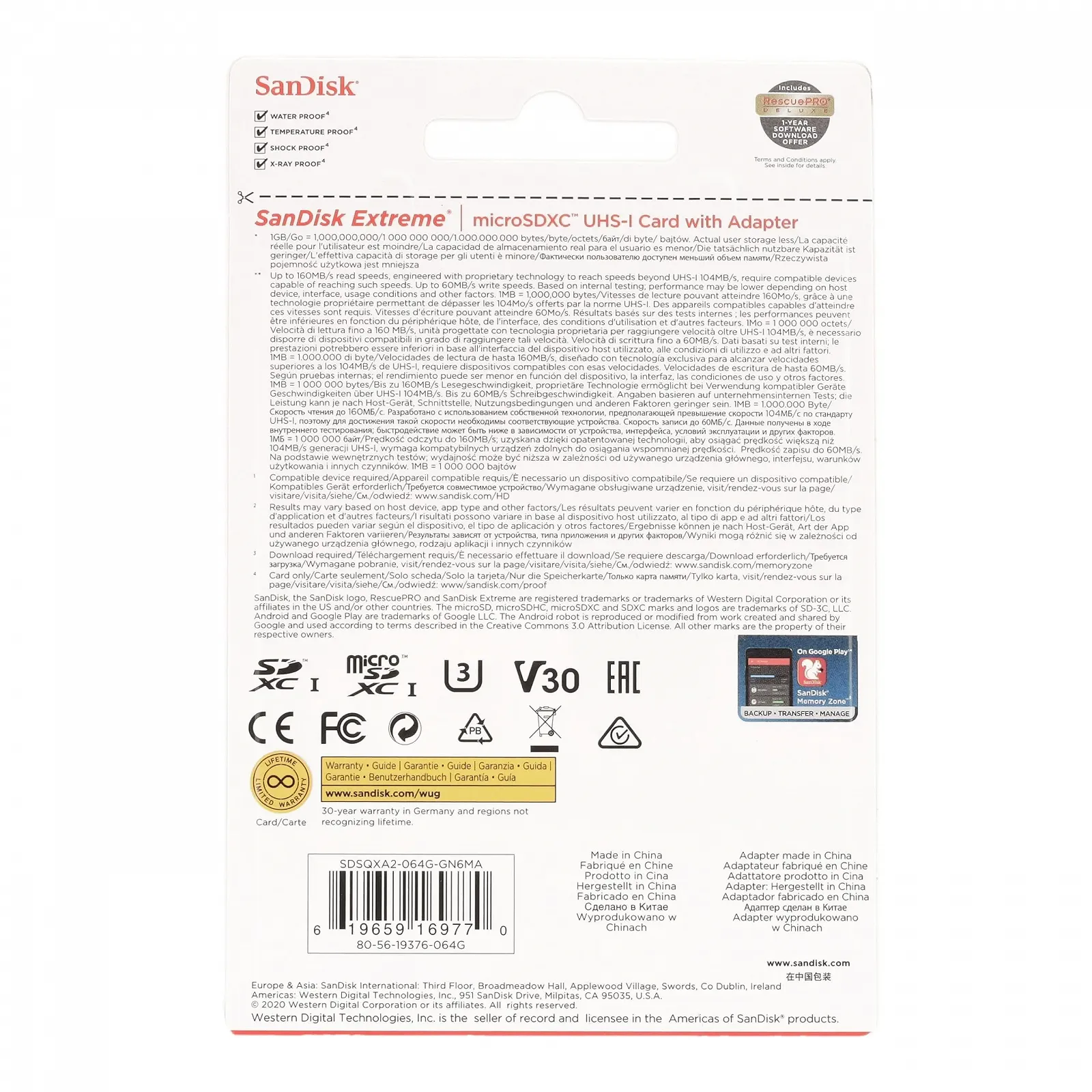 Карта памяти SanDisk Extreme microSDHC 3 Rescue Pro Deluxe 64 GB UHS-I U3 C10 V30 Красный/Золотой, фото №5 Карта памяти SanDisk Extreme microSDHC 3 Rescue Pro Deluxe 64 GB UHS-I U3 C10 V30 Красный/Золотой, фото №5