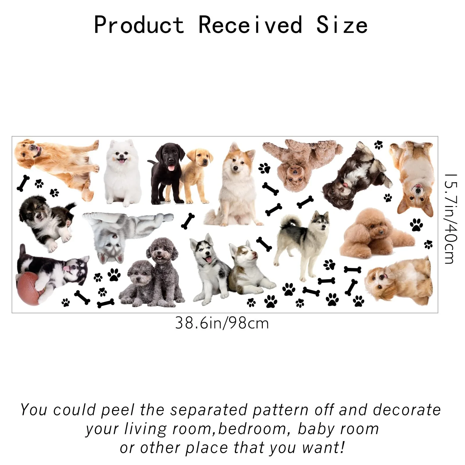 Наклейки на стіну SUPERDANT Собаки 15 видів 3D вінілові з відбитками лап і кістками для вітальні та спальні, фото №2