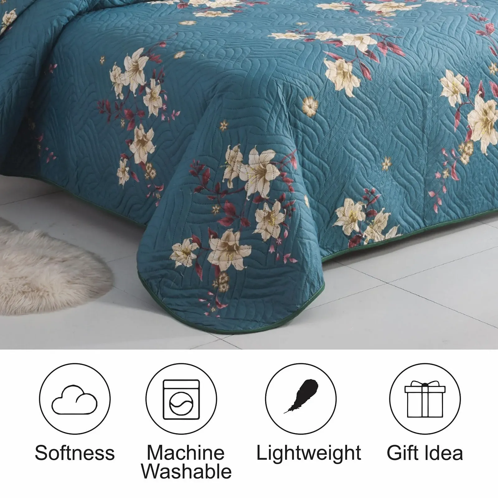 Покрывало стеганое Hadi London с лоскутным узором, с 2 наволочками, двухсторонним цветочным принтом, легкое, удобное, подходит для двуспального и королевского размера 220 x 240 см, 30 уникальных дизайнов, фото №7