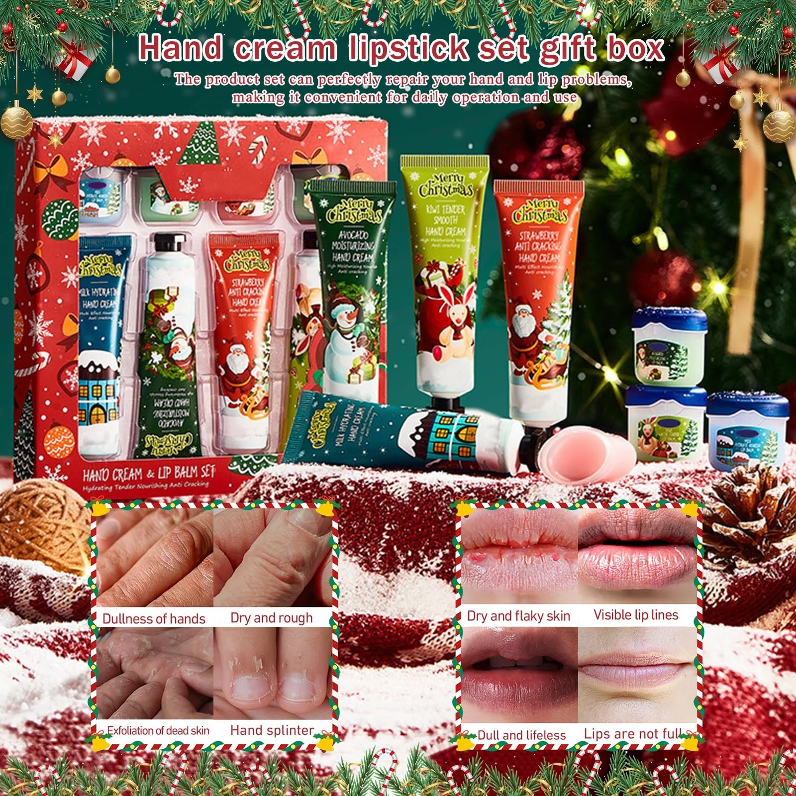 Набір Різдвяних кремів для рук 4 x Міні-крем для рук + 4 x Міні-бальзам для губ, фото №3