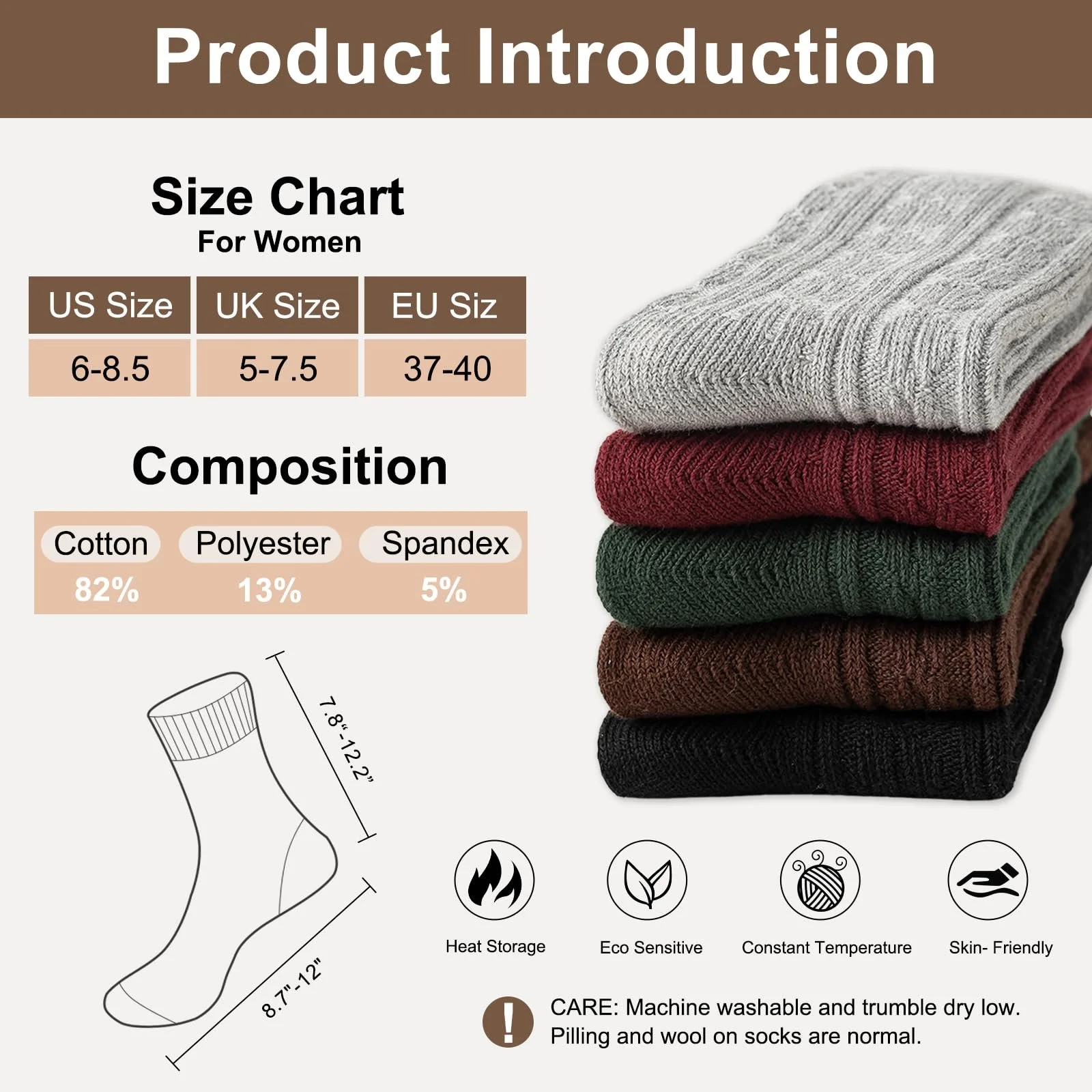 Жіночі шкарпетки Vihir Теплі зимові 36-40, 5 пар, фото №4 Жіночі шкарпетки Vihir Теплі зимові 36-40, 5 пар, фото №4