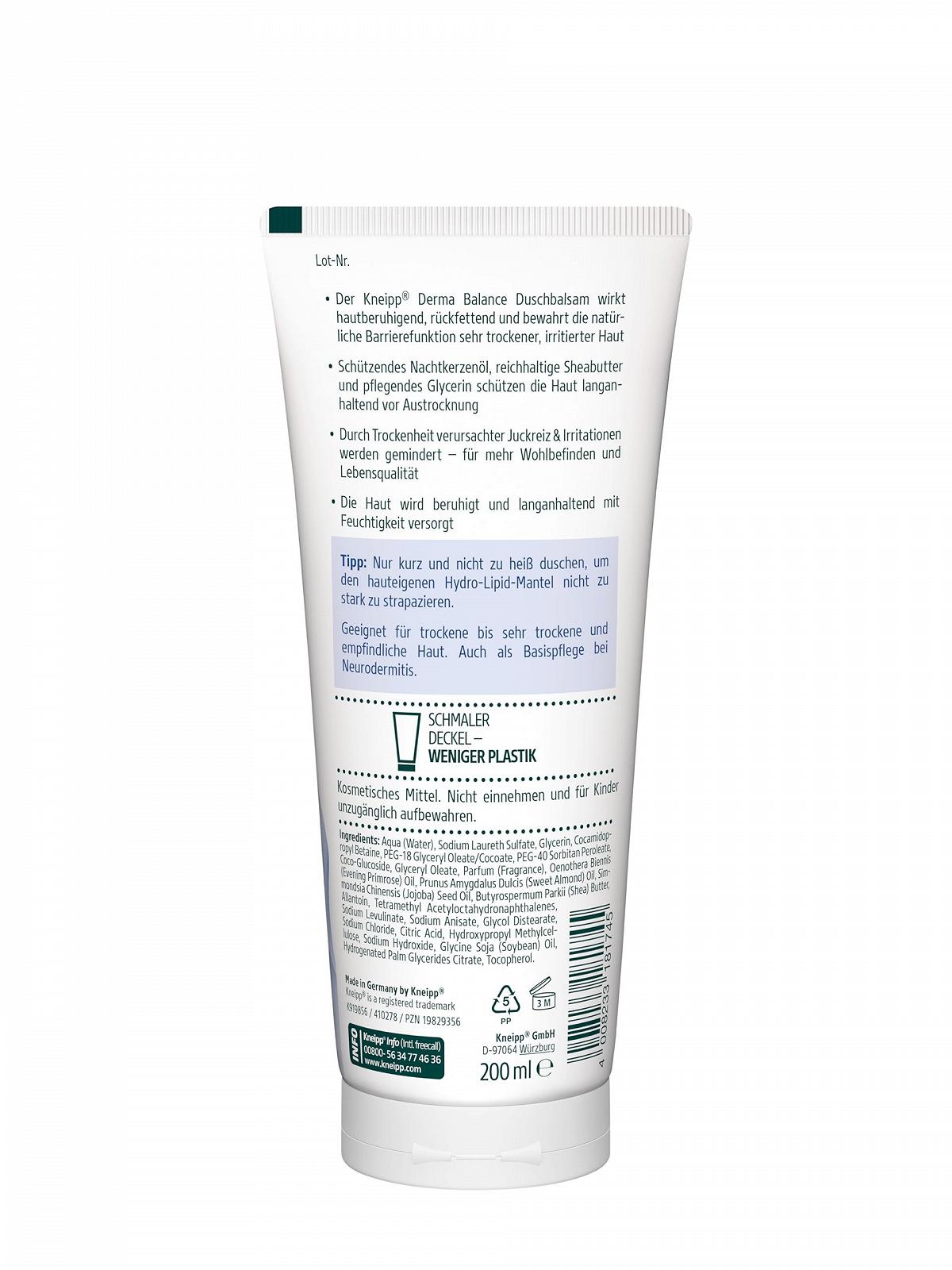 Бальзам для душа Kneipp Derma Balance успокаивающий медицинский уход для очень сухой кожи 6 x 200 мл, фото №3 Бальзам для душа Kneipp Derma Balance успокаивающий медицинский уход для очень сухой кожи 6 x 200 мл, фото №3