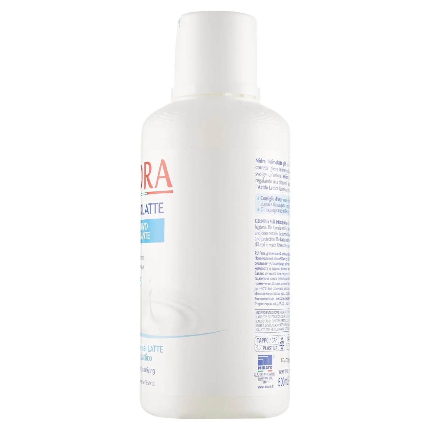 Засіб для інтимної гігієни Nidra Lenitivo Idratante з молочними протеїнами pH 4.5 12 x 500 мл, фото №2