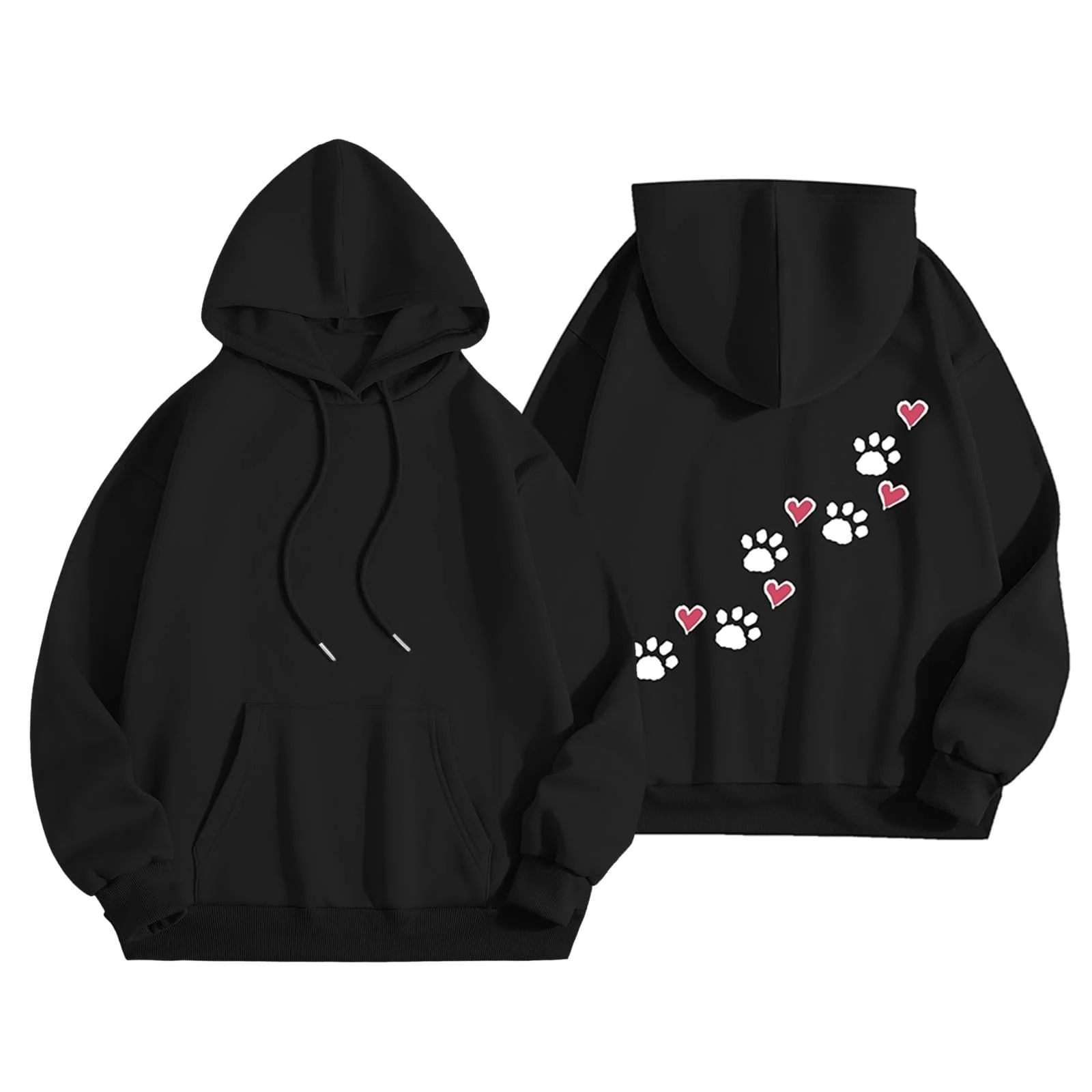 Худи Оверсайз Женское С принтом собачей лапы, с карманами Y2K, в стиле хип-хоп, однотонная толстовка с капюшоном, свободное худи для девушек-подростков в стиле стритвир, фото №4