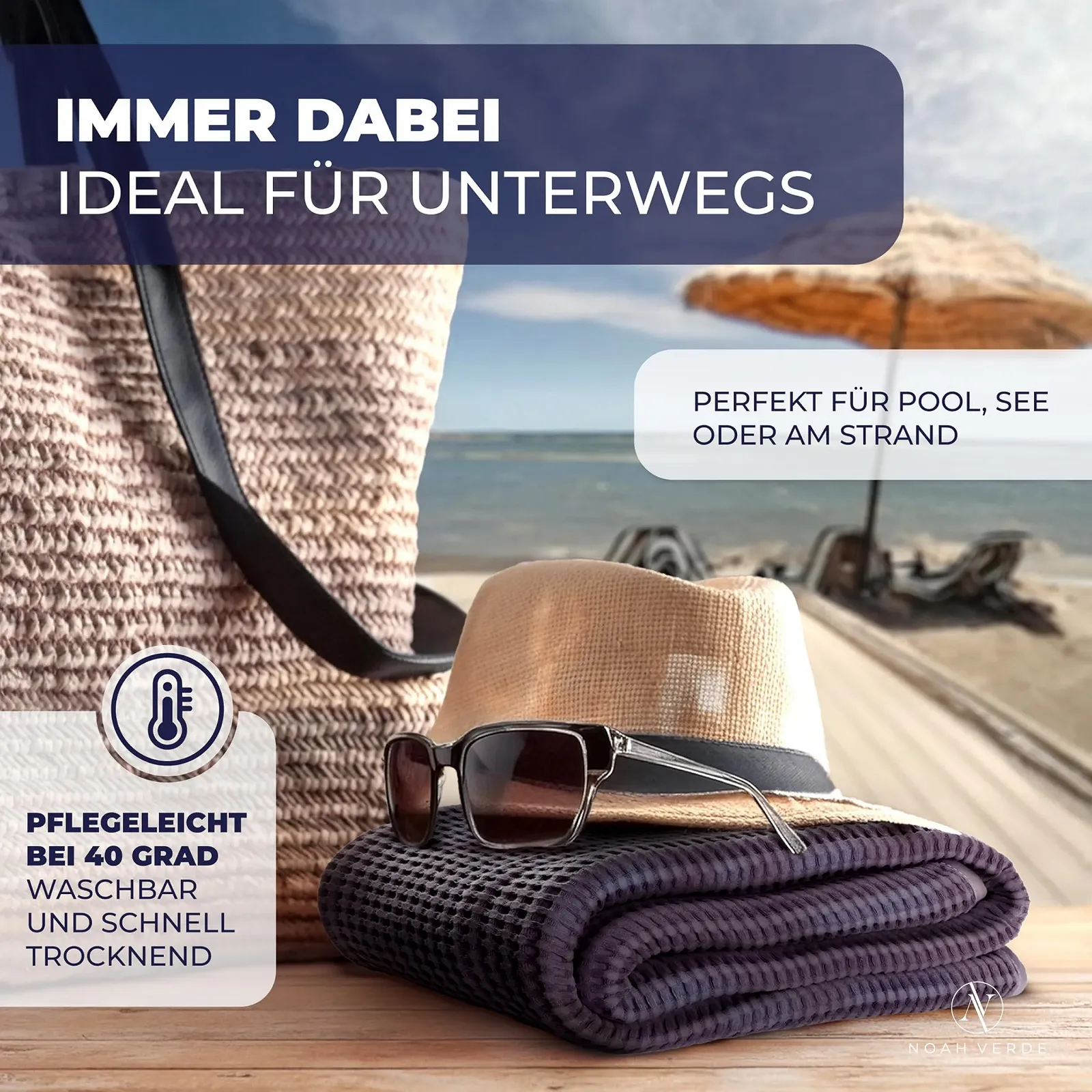 Покривало Вафельний Піке NOAH VERDE: темно-синій, 100% бавовна, покривало для дивана, фото №5