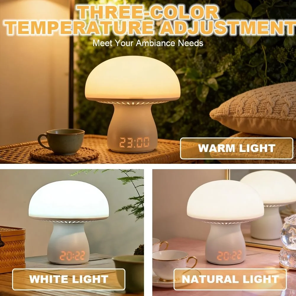 LED Настільна лампа Mushroom Lamp Wireless Touch Dimmable Clock 3600 mAh, фото №5
