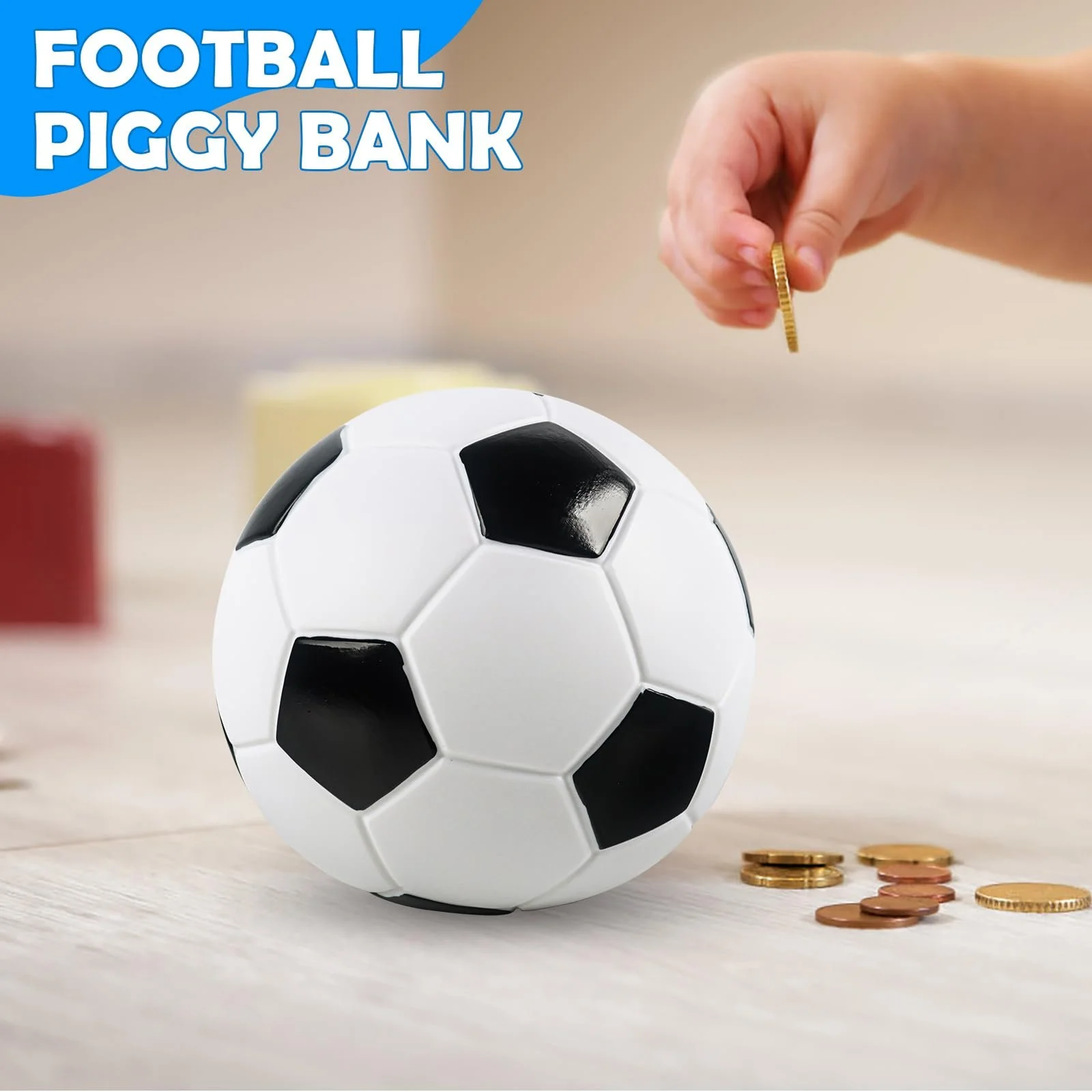 Скарбничка Football Piggy Bank футбольний м'яч 15 см що не б'ється чорно-біла, фото №5