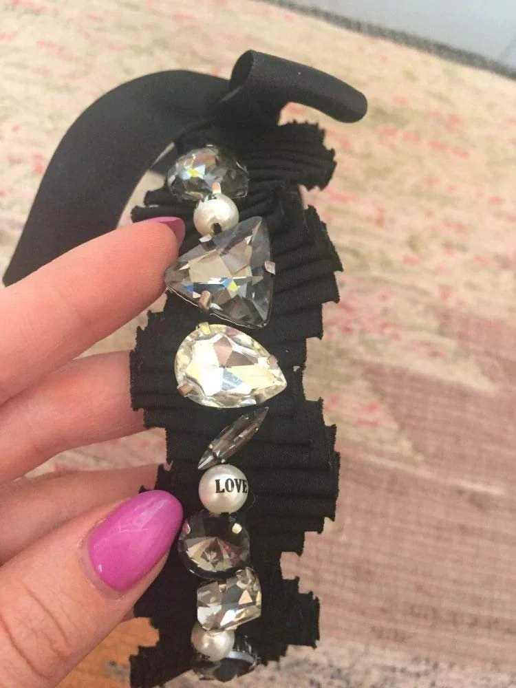 Обруч Шовковий з кристалами, камінням та перлами, фото №3