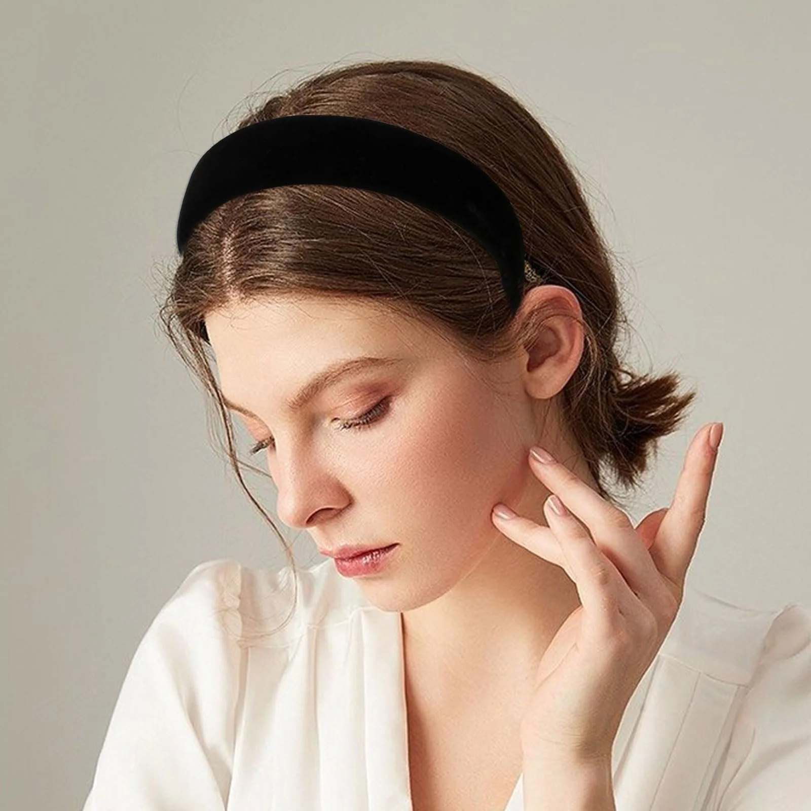 Обруч Оксамитовий GlamRays Широкий Чорний 3 cm, фото №4