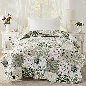 Покрывало стеганое Qucover Пэчворк 150 x 200 см Зеленый synthetic.ua - Фото 1