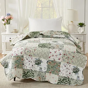 Покрывало стеганое Qucover Пэчворк 150 x 200 см Зеленый synthetic.ua - Фото 1