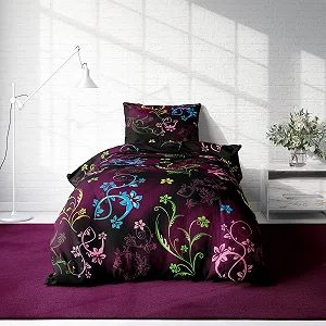 Постільна білизна one-home Floral B-Ware 135x200 см мікрофібра наволочка 80x80 см з блискавкою чорна з квітковим принтом synthetic.ua - Фото 1