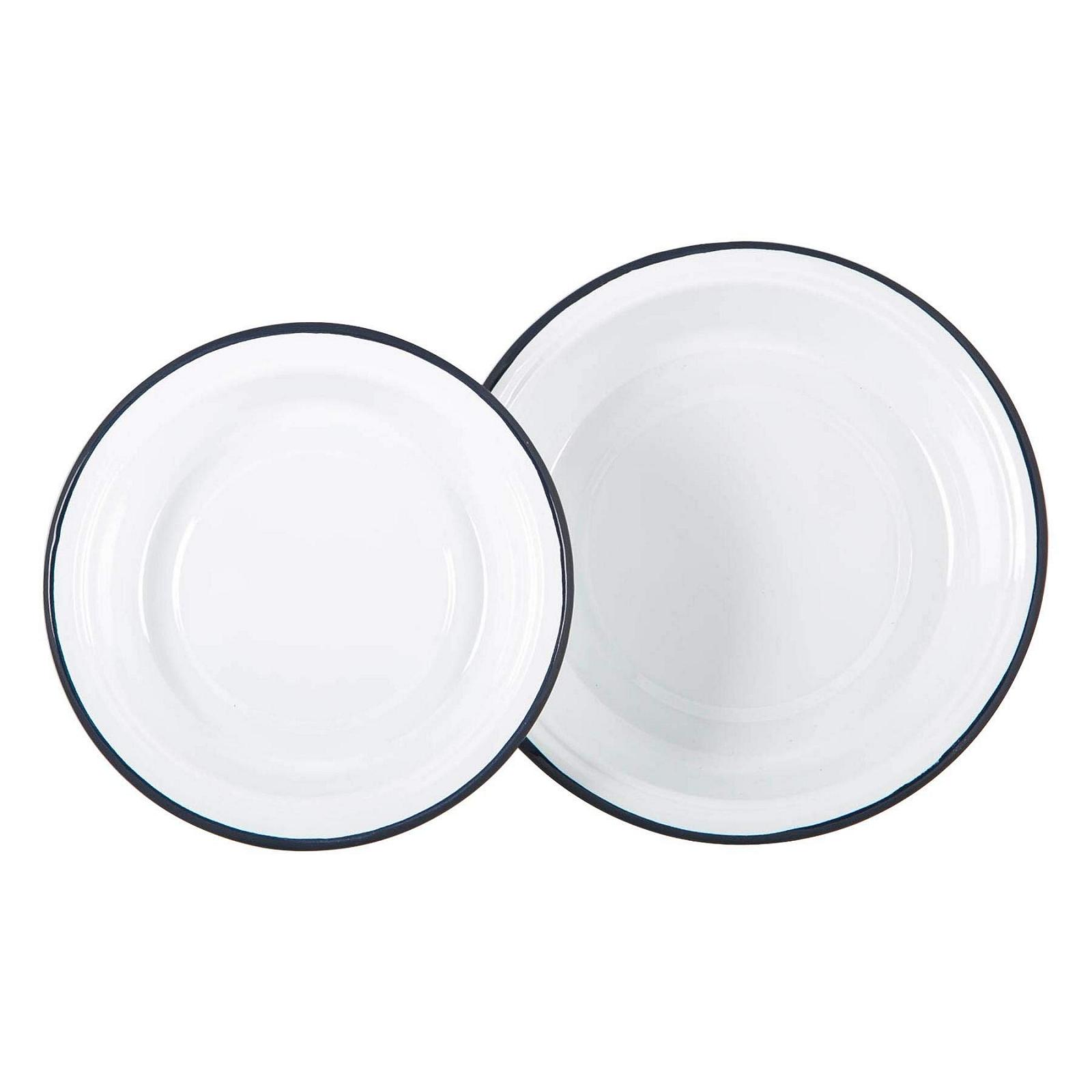 Миска Argon Tableware глибока емальована, 22,5 см, набір 2 штуки, білий/темно-синій, фото №1