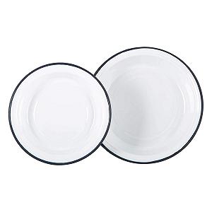 Миска Argon Tableware глубокая эмалированная, 22,5 см, набор 2 штуки, белый/темно-синий - Фото 1