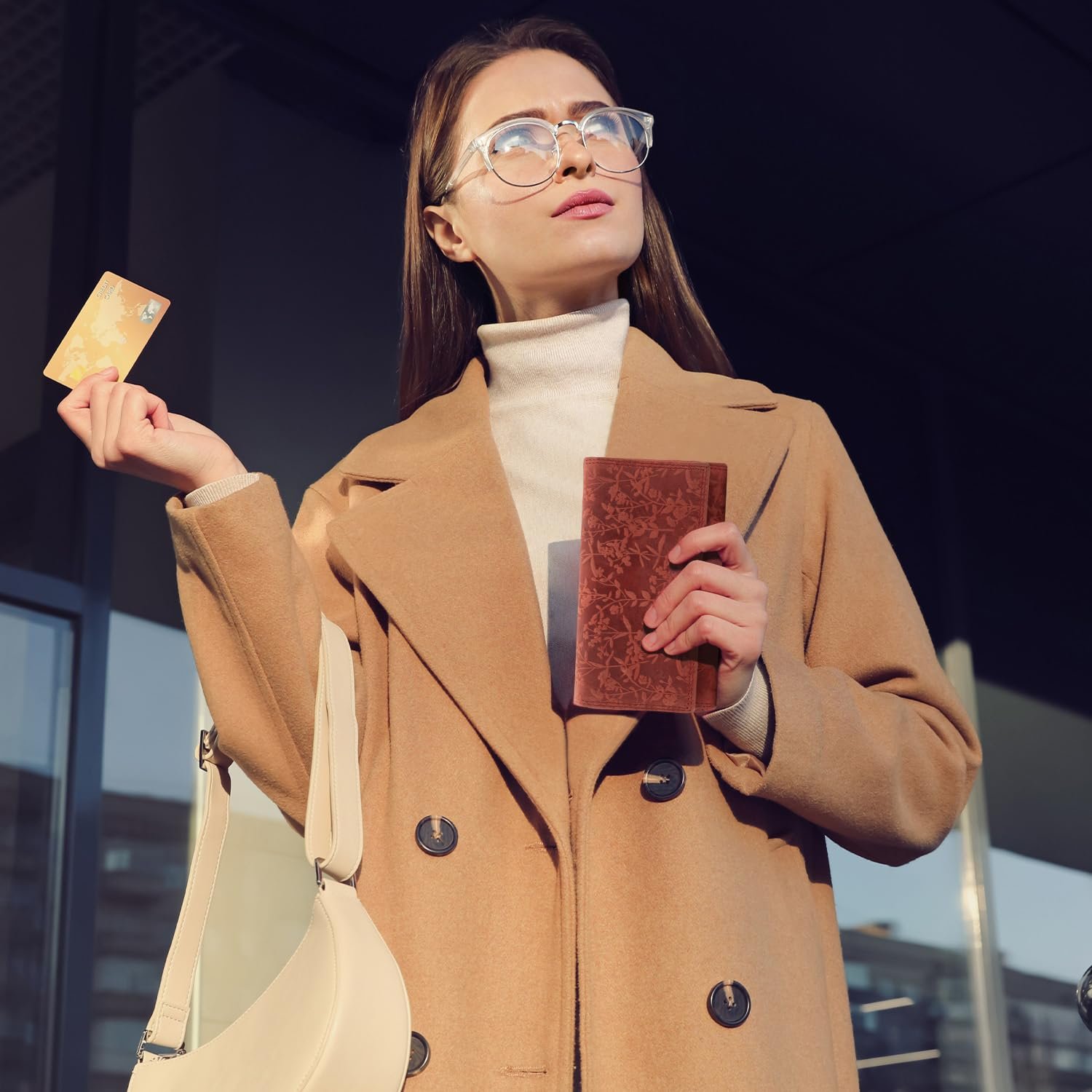 Кошелек женский ekavale Большой длинный с кнопкой и RFID защитой, кошелек с цветочным узором, красный, Классический, фото №6