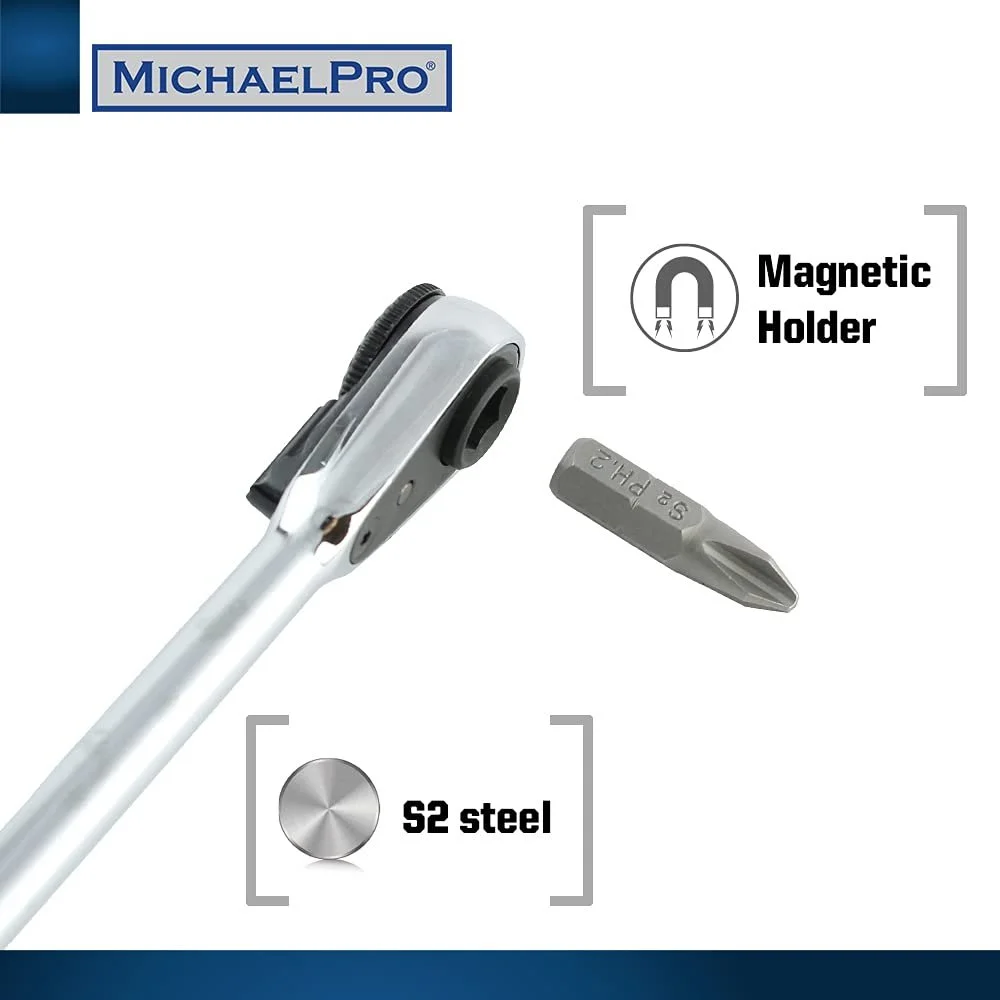 Мини отвертка MichaelPro MP012005 1/4 дюйма Micro Bit Ratchet High Torque 17 в 1 с битами, клиновидными флейтами и адаптером, фото №6