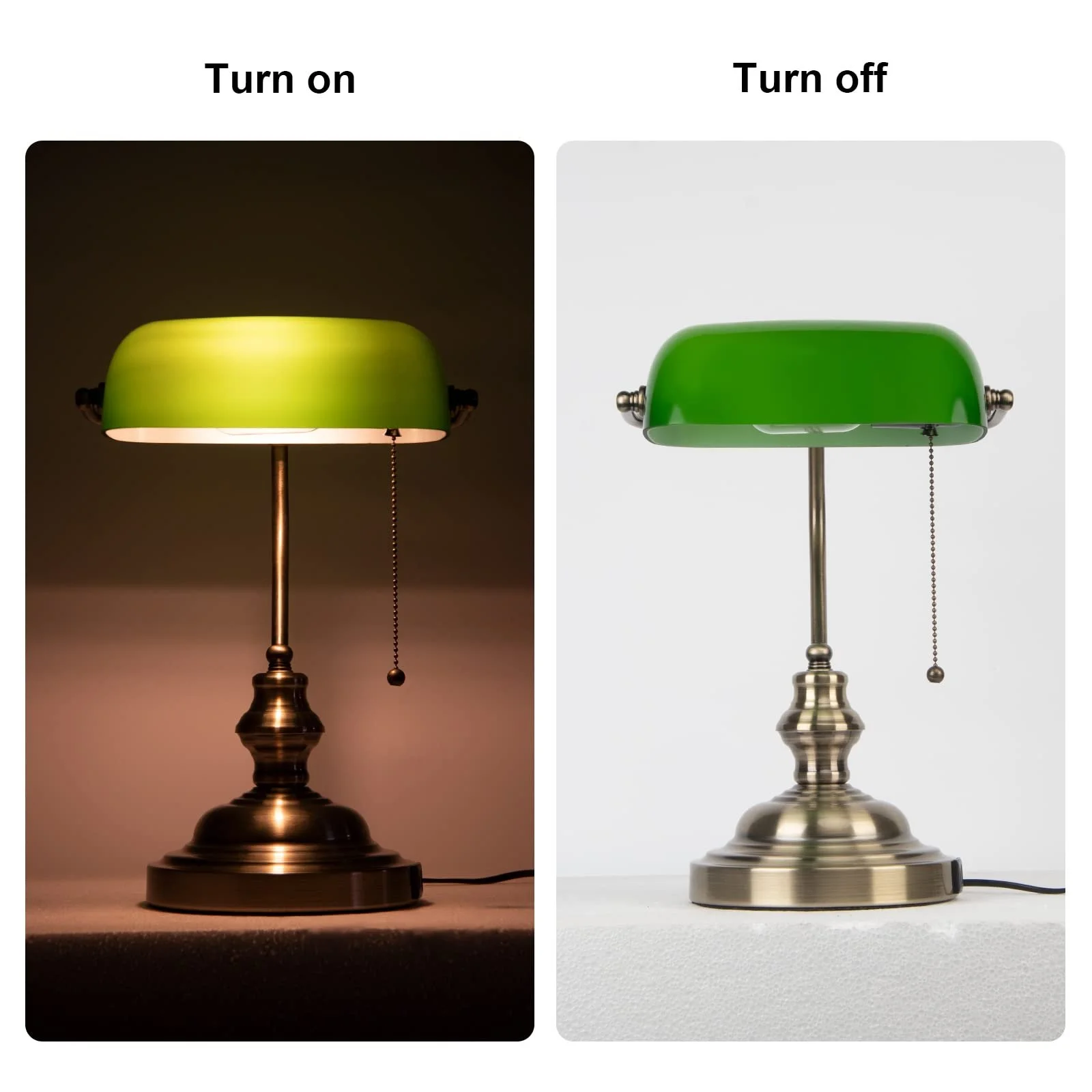 Настільна лампа Банківська Ретро Бездротова зарядка USB Функція заряджання Метал Латунь Ланцюжковий вимикач Зелене скло, фото №6