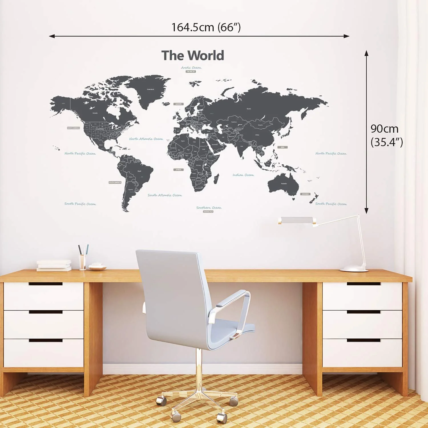 Наклейка на стіну DECOWALL Modern Grey World Map DL3-1609G 164 x 90 см сіра, фото №3