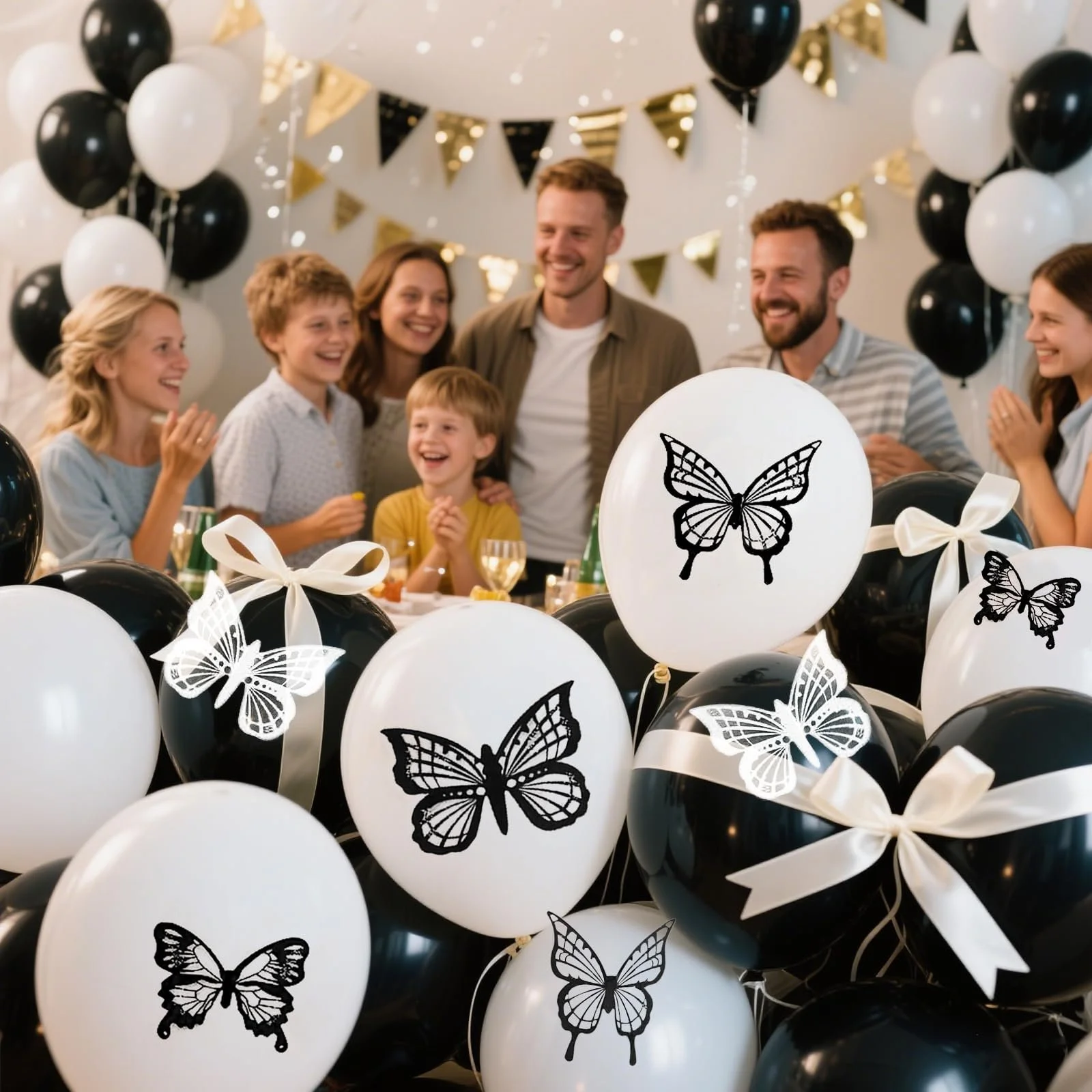 Набір наклейок на стіну 3D Метелики 36 штук Чорний та білий, фото №8
