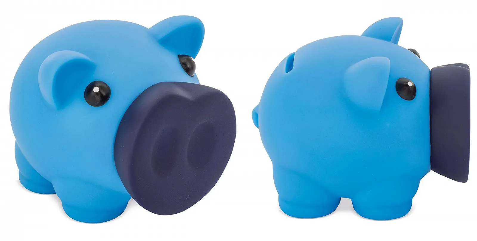 Копилка-свинья с мягким резиновым корпусом и пробкой 10x7.5x8 см Голубая, фото №4