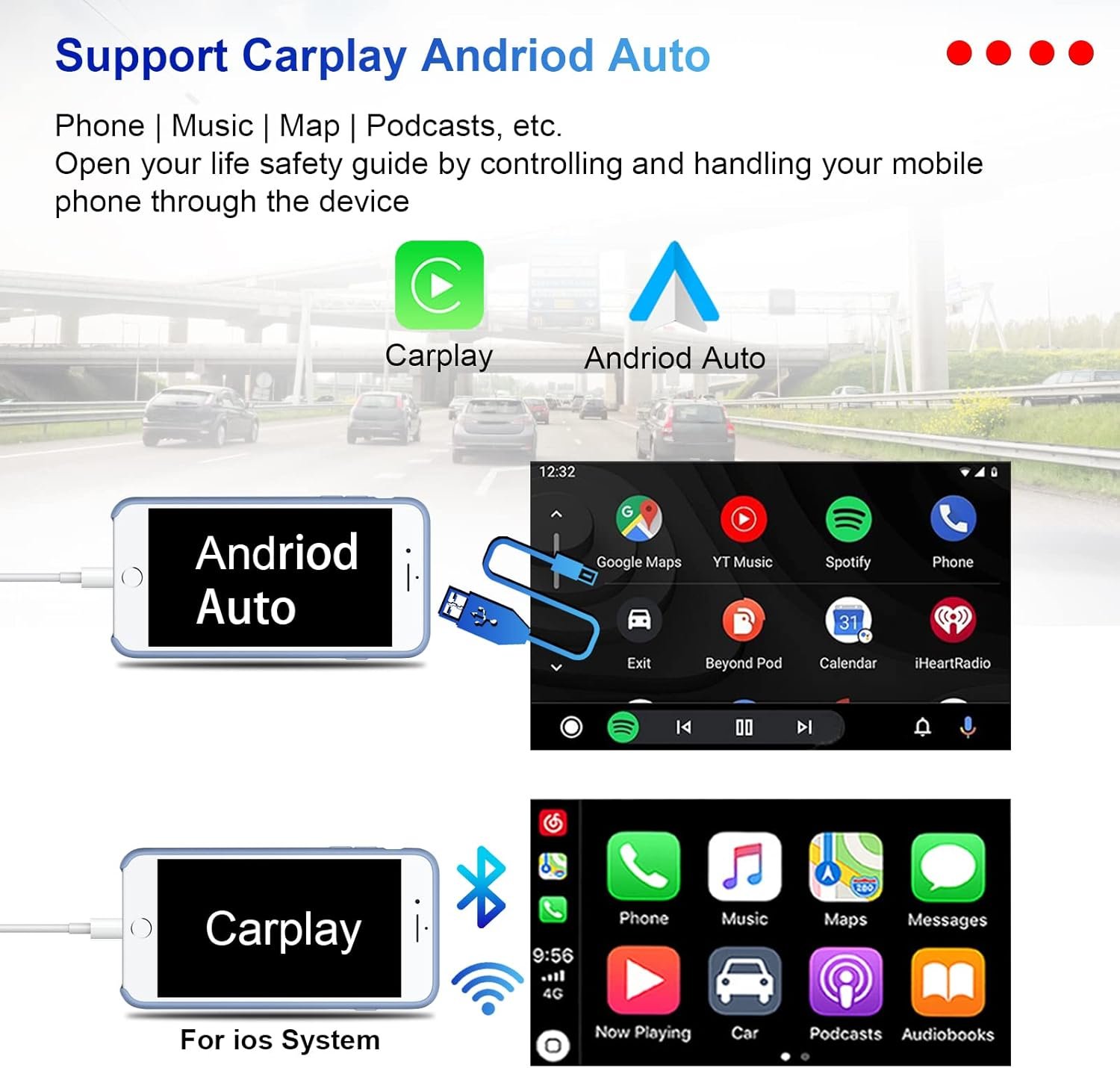 Штатна автомагнітола ZLTOOPAI для Fiat Linea Punto 2012-2015 / 6.2" / Сенсорна / 4/64Гб / Android 11 / Apple CarPlay / Android Auto / Bluetooth / WI-FI / GPS / USB / SD slot, фото №2