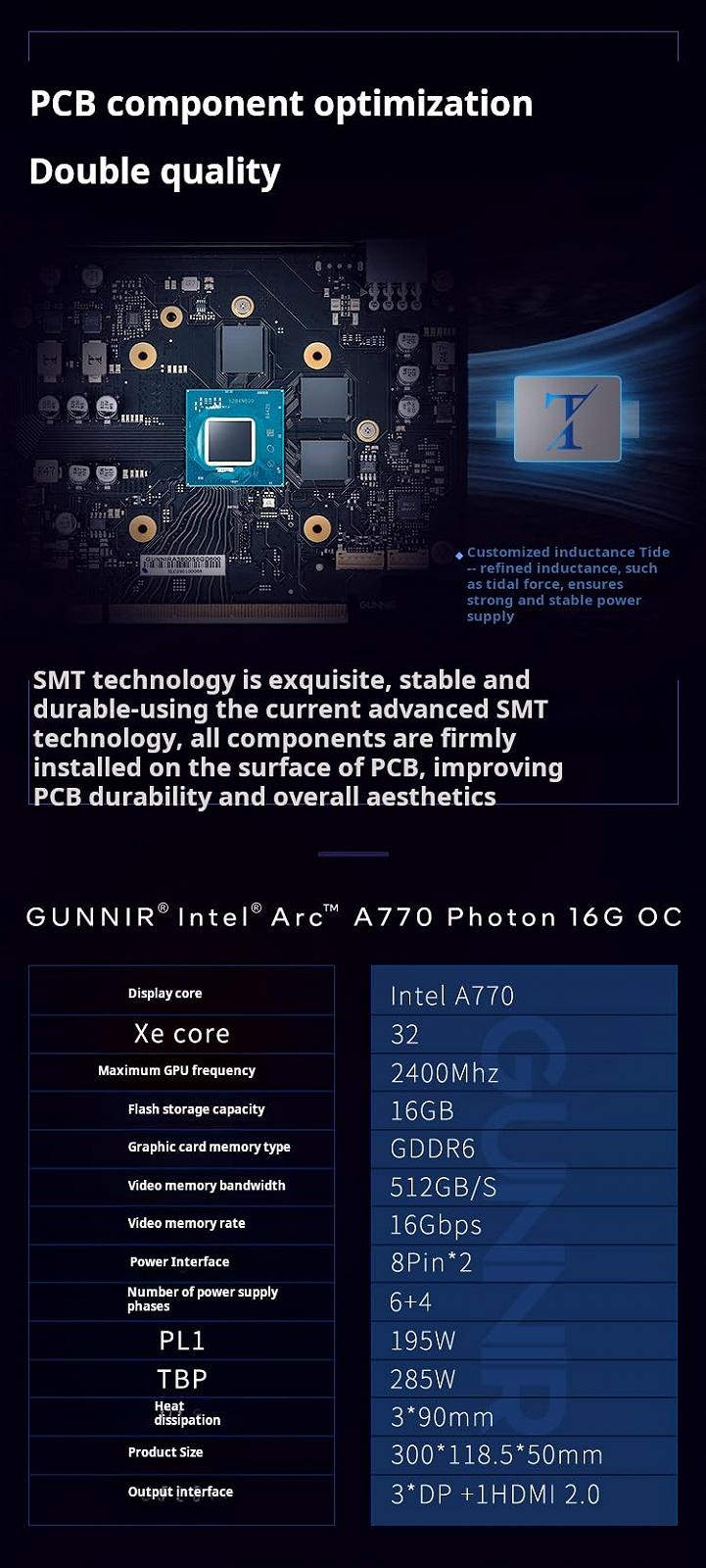 Графическая карта WEELIAO Gunnir Intel Arc A770 Photon 16GB OC GDDR6 2400MHz Три вентилятора Черный, фото №3