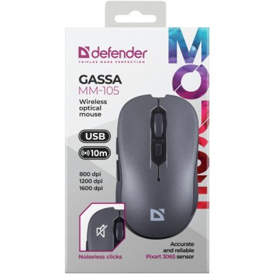 Мышка Defender Gassa MM-105 Wireless Silent Grey (52104), фото №4 Мышка Defender Gassa MM-105 Wireless Silent Grey (52104), фото №4