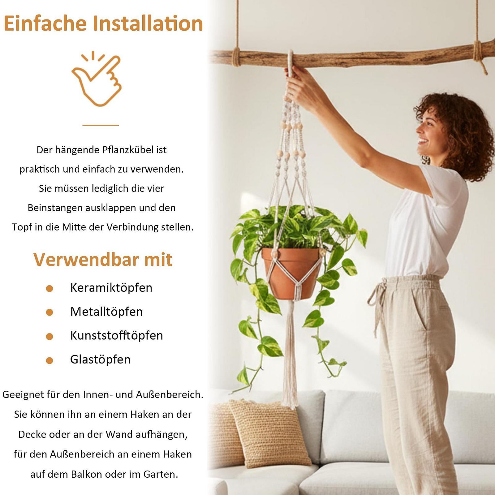 Підвісні кошики Набір 5 шт. бавовняна мотузка 10 гачків 2 розміри: 4x105 см та 1x140 см, фото №6