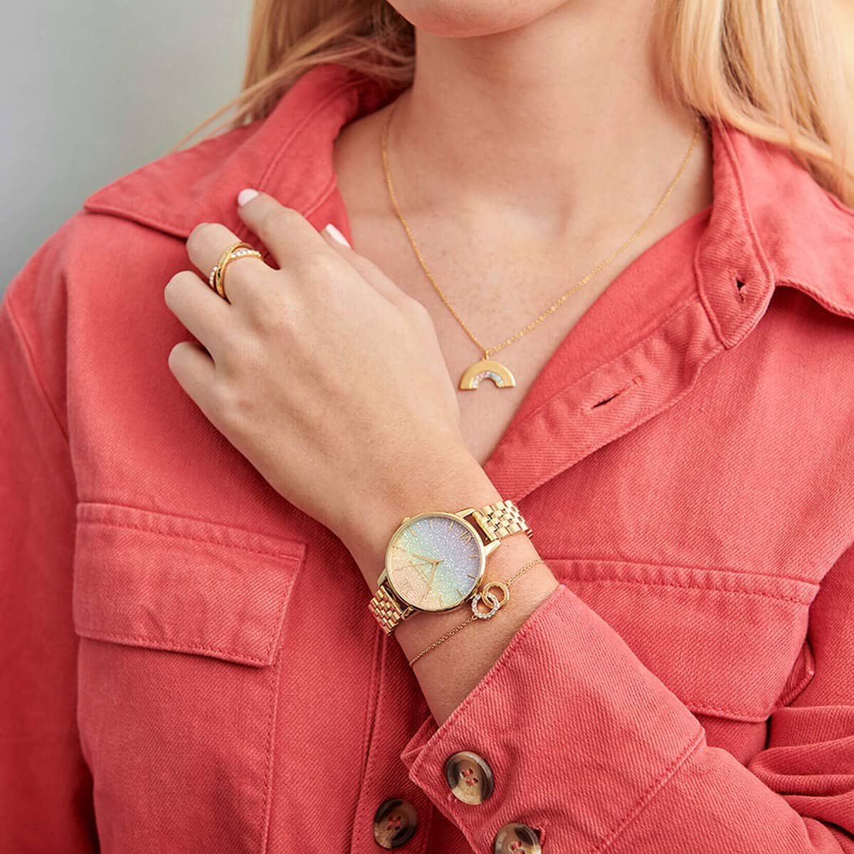 Аналоговий Кварцовий Годинник Olivia Burton Rainbow OB16RB23 Золотистий, Райдужний, Браслет, фото №4