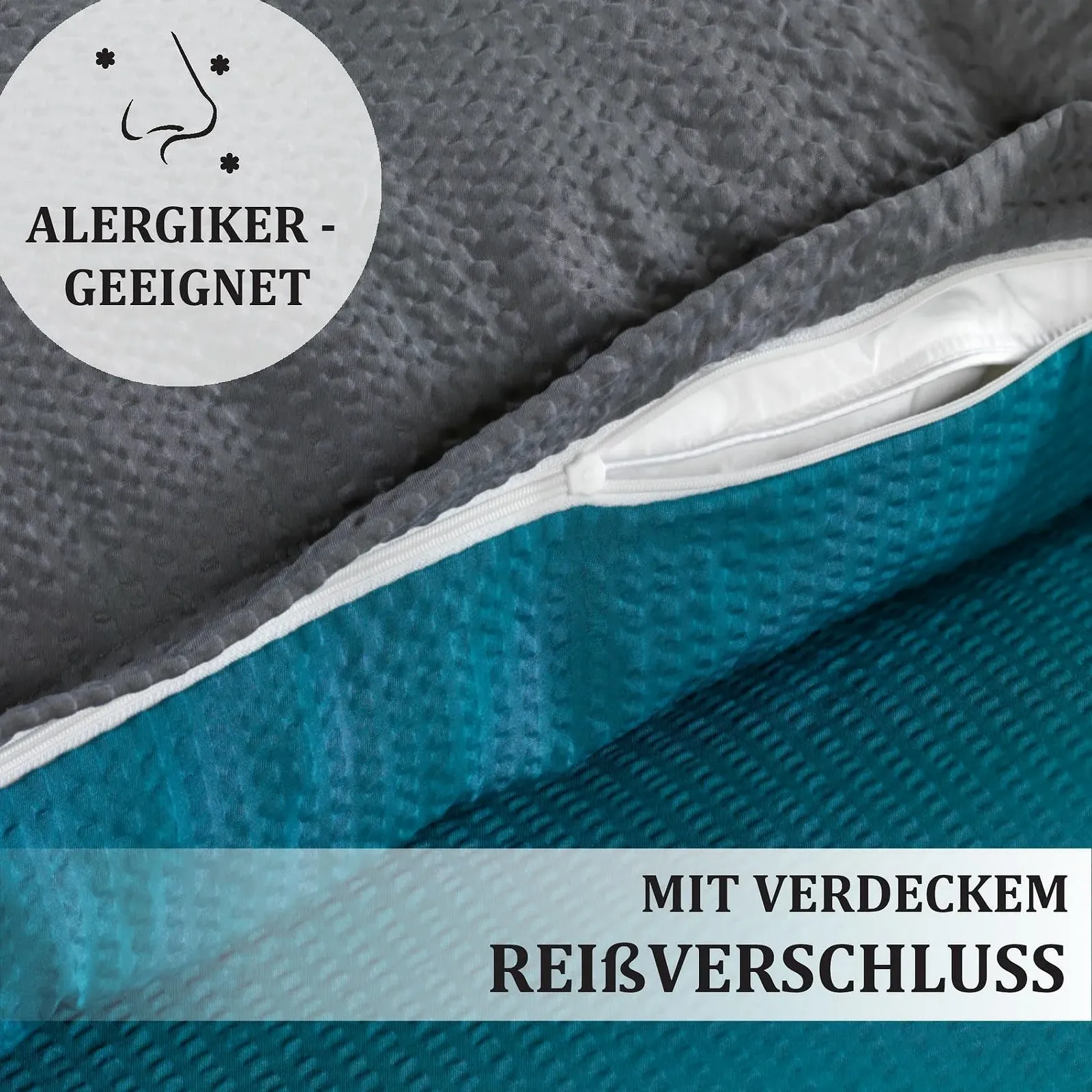 Постільна білизна Kuscheli Dreamhome 4 предмети двостороння тонкий сирсакер 2 x 135 x 200 см + 2 x 80 x 80 см сіро-блакитний, фото №5