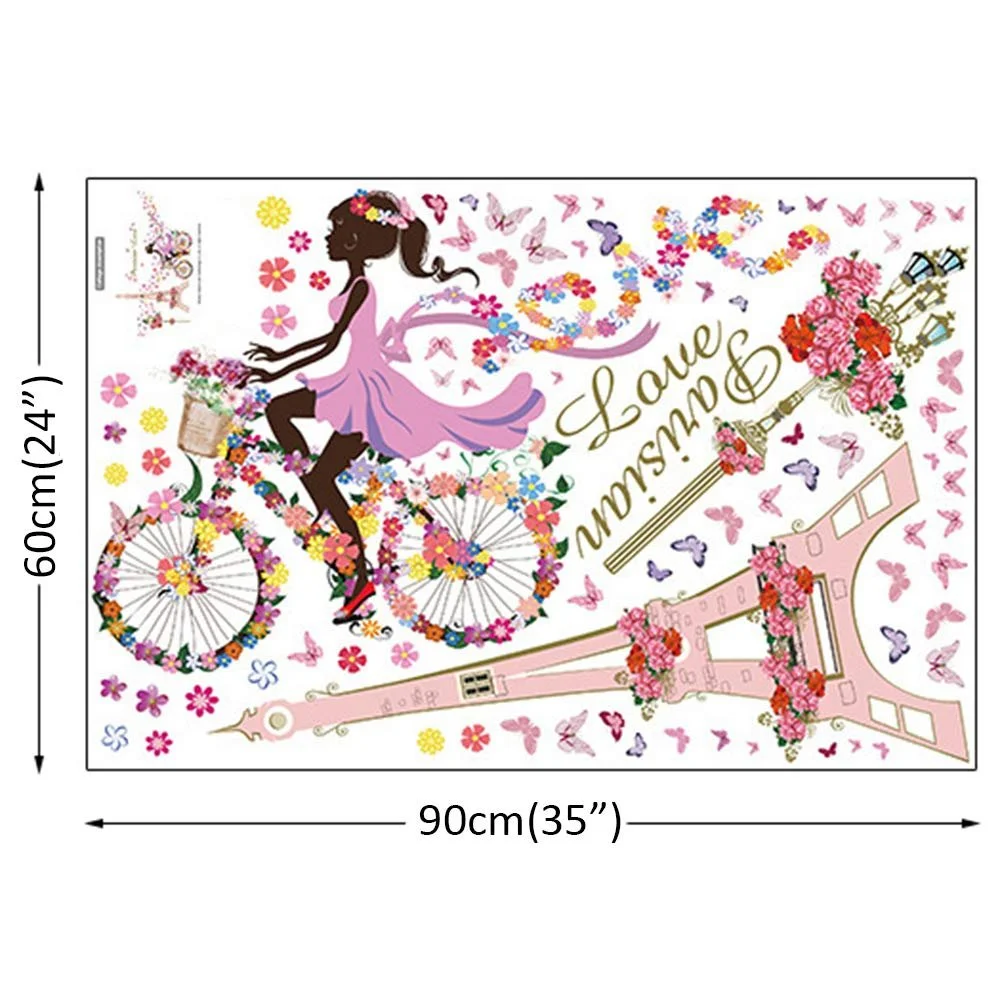 Наклейка на стіну Дівчинка на велосипеді Квіти Ейфелева вежа Метелики, фото №6 Наклейка на стіну Дівчинка на велосипеді Квіти Ейфелева вежа Метелики, фото №6