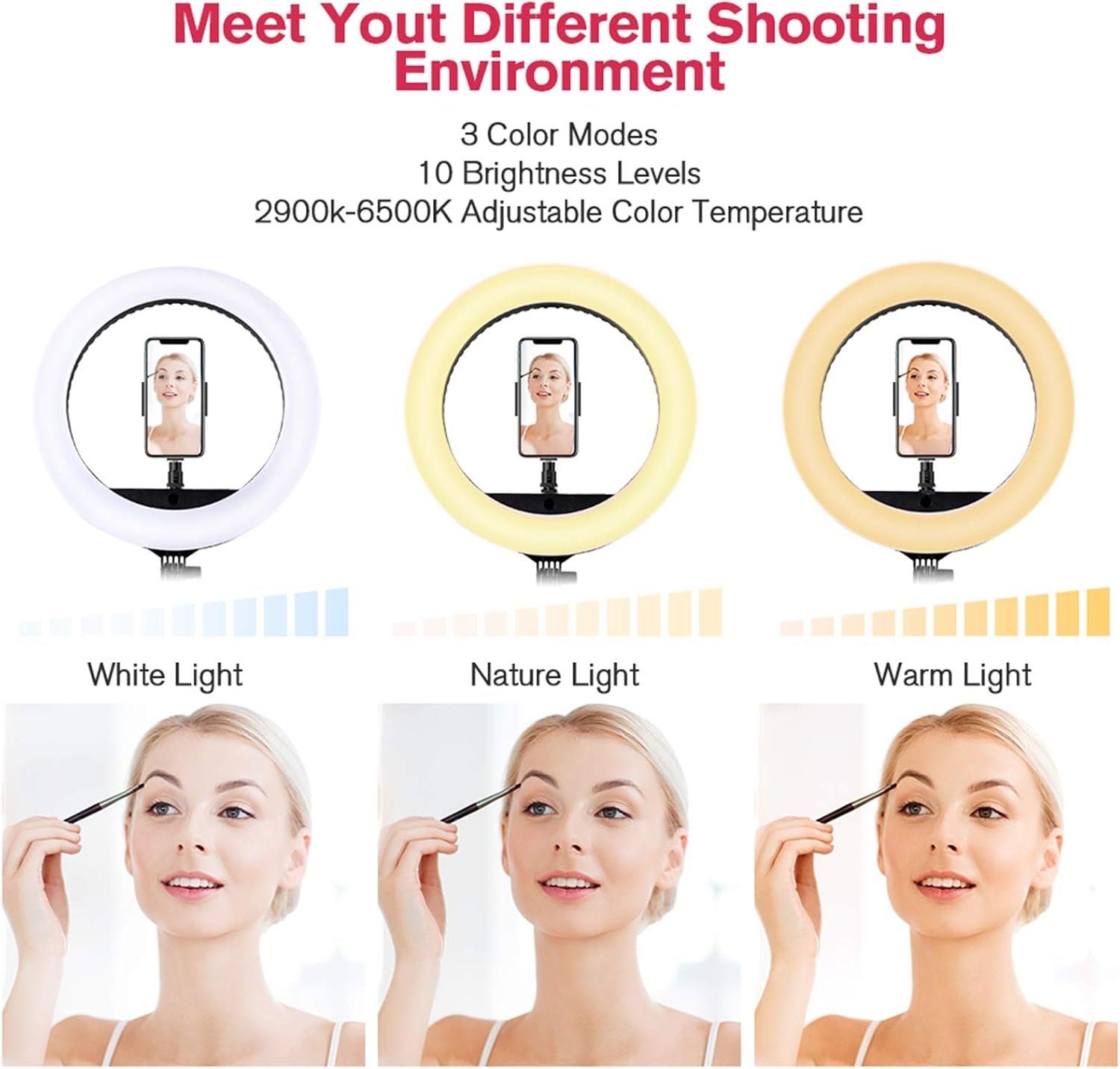 Кольцевая LED лампа с штативом EOTO LIGHT HQ-18N 18" Черная, фото №2