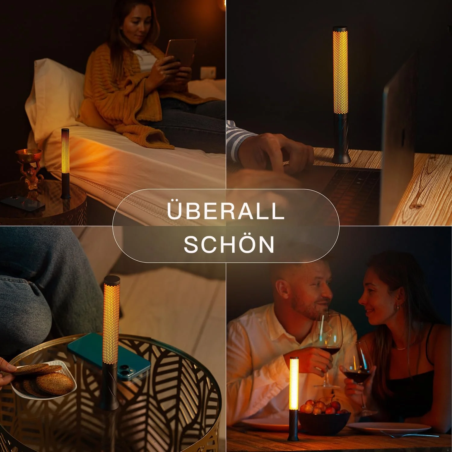 Настільна лампа phonar LED Акумуляторна 2600 мАг Бездротова Ефект свічки 2 режими Димування Space Grey, фото №7