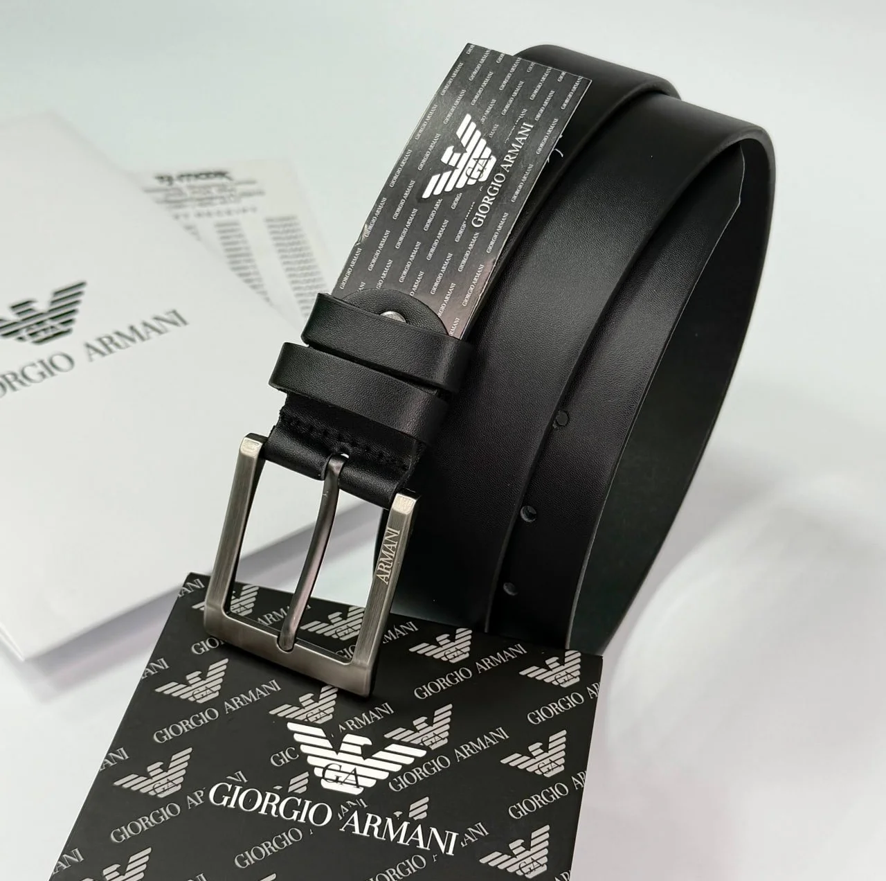 Чоловічий ремінь Armani з натуральної шкіри для джинсів, 130 см, фото №1