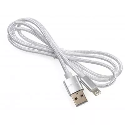 Дата кабель USB 2.0 AM to Lightning 1m nylon silver Vinga VCPDCLNB1S, фото №3
