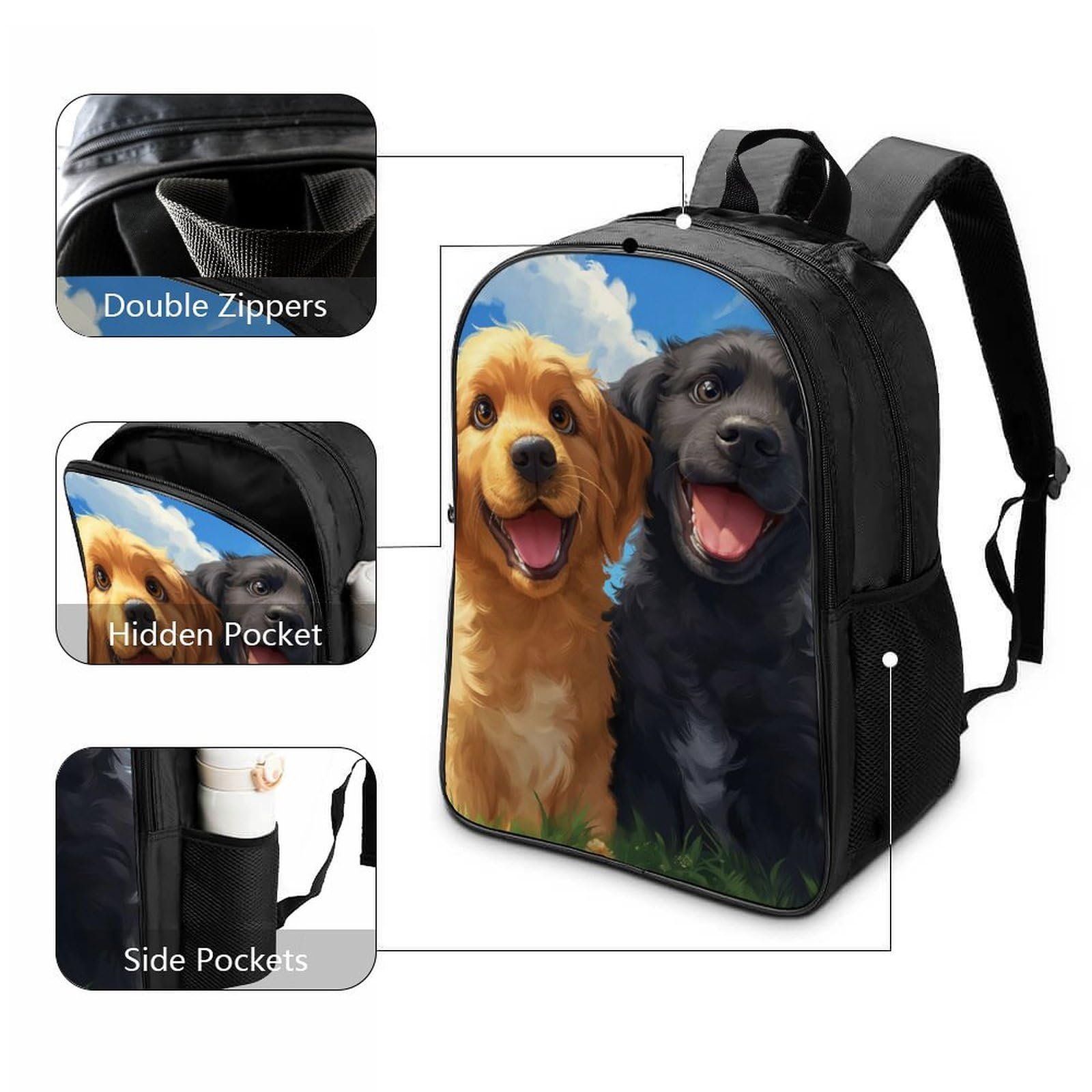 Шкільний рюкзак FPAKAKIIE Golden Retriever для дівчаток-підлітків, велика шкільна сумка, рюкзак для школи, трекінгу, рюкзак для школи, подорожей, шкільний ранець 40x28x16 см, фото №3